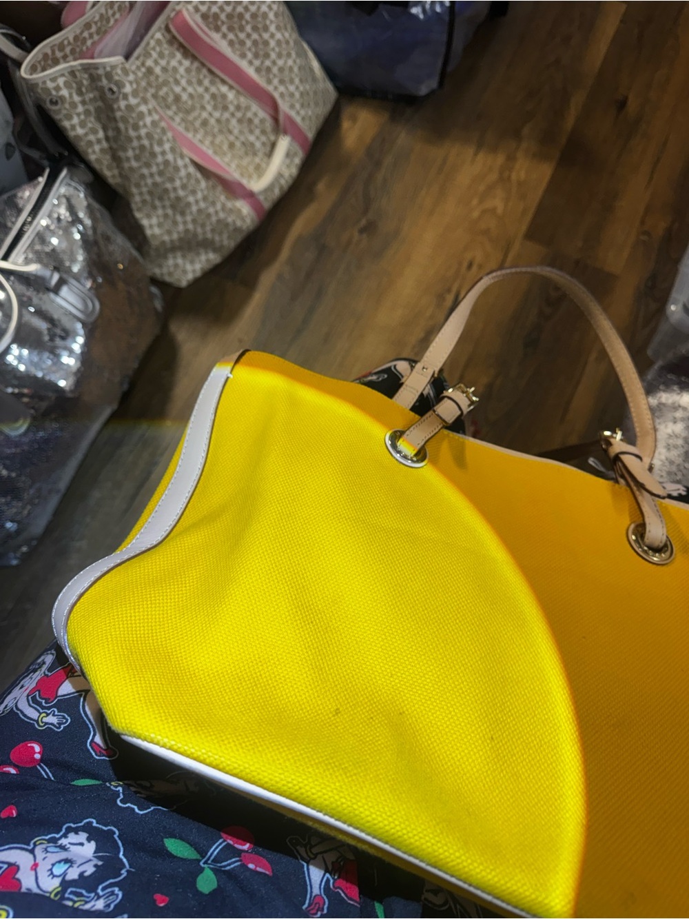 Michael Kors Mustard Canvas Tote with Tan Leather Straps - Picture 5 of 13
